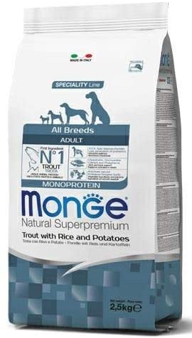 Monge adult monop. X 2,5 kg.
Trota/riso/patate