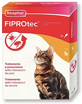 Beaphar Fiprotec Spot-On Antiparassitario per Gatti 3 Pipette da 50mg
