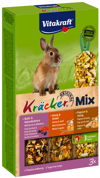 Kräcker per roditori Vitakraft Trio-Mix conigli Frutti di bosco, miele e popcorn [25338]