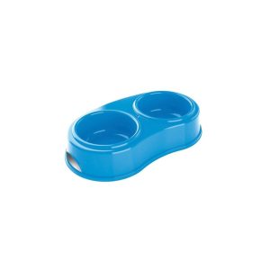 Ciotola doppia per cani e gatti in plastica con gommini antiscivolo