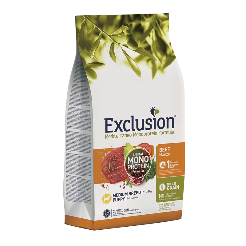 Exclusion Mediterraneo Mono Puppy Medium Manzo 12kg